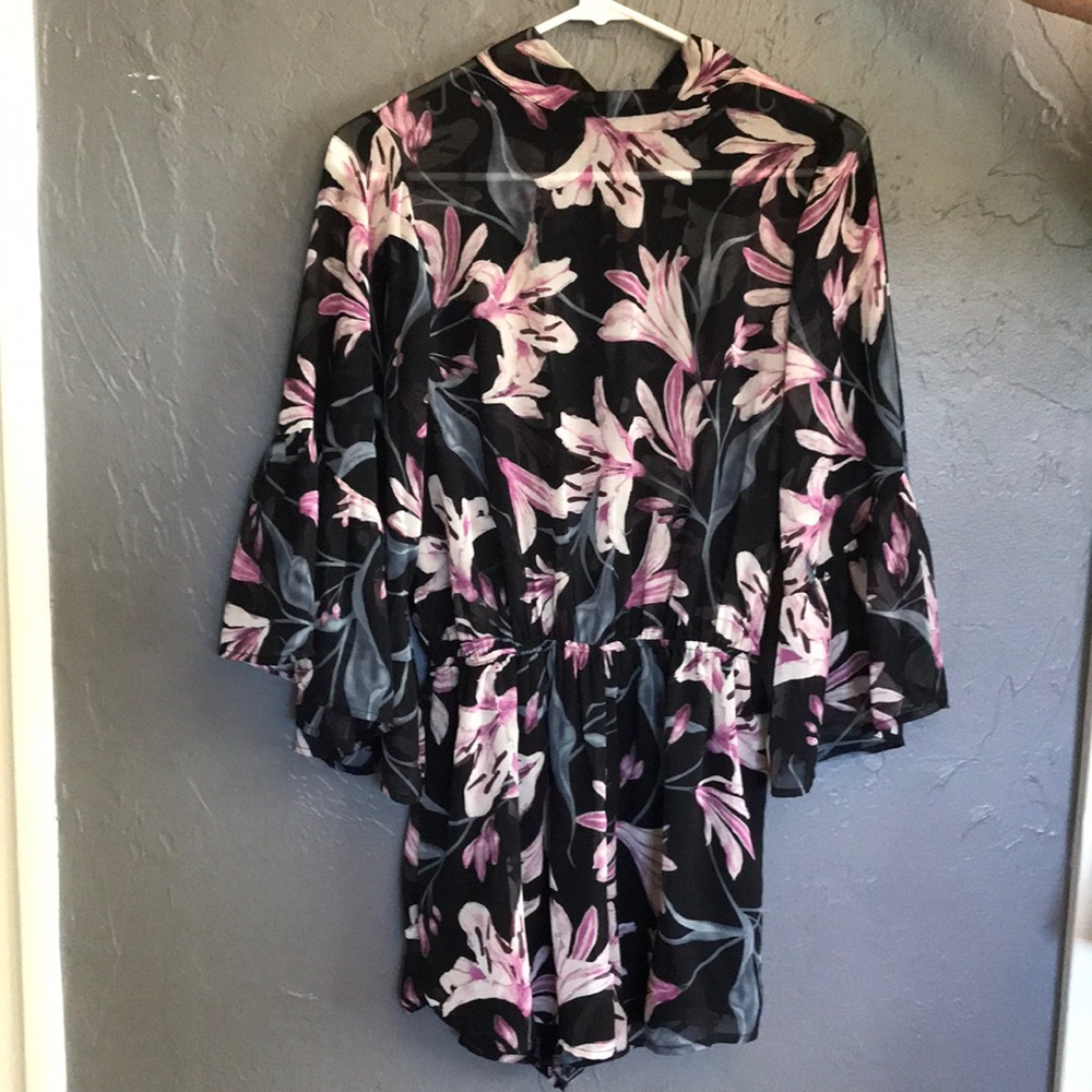 Floral Short Romper with Bell Sleeves